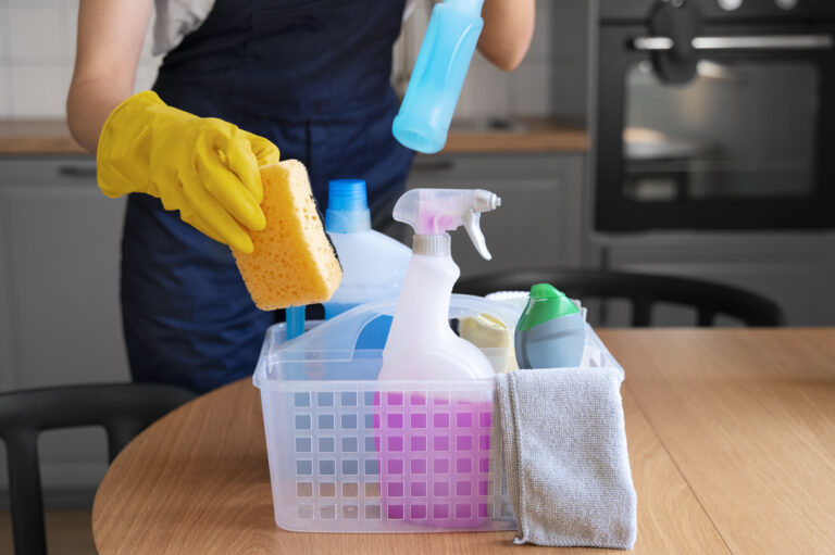 Woman cleaning home